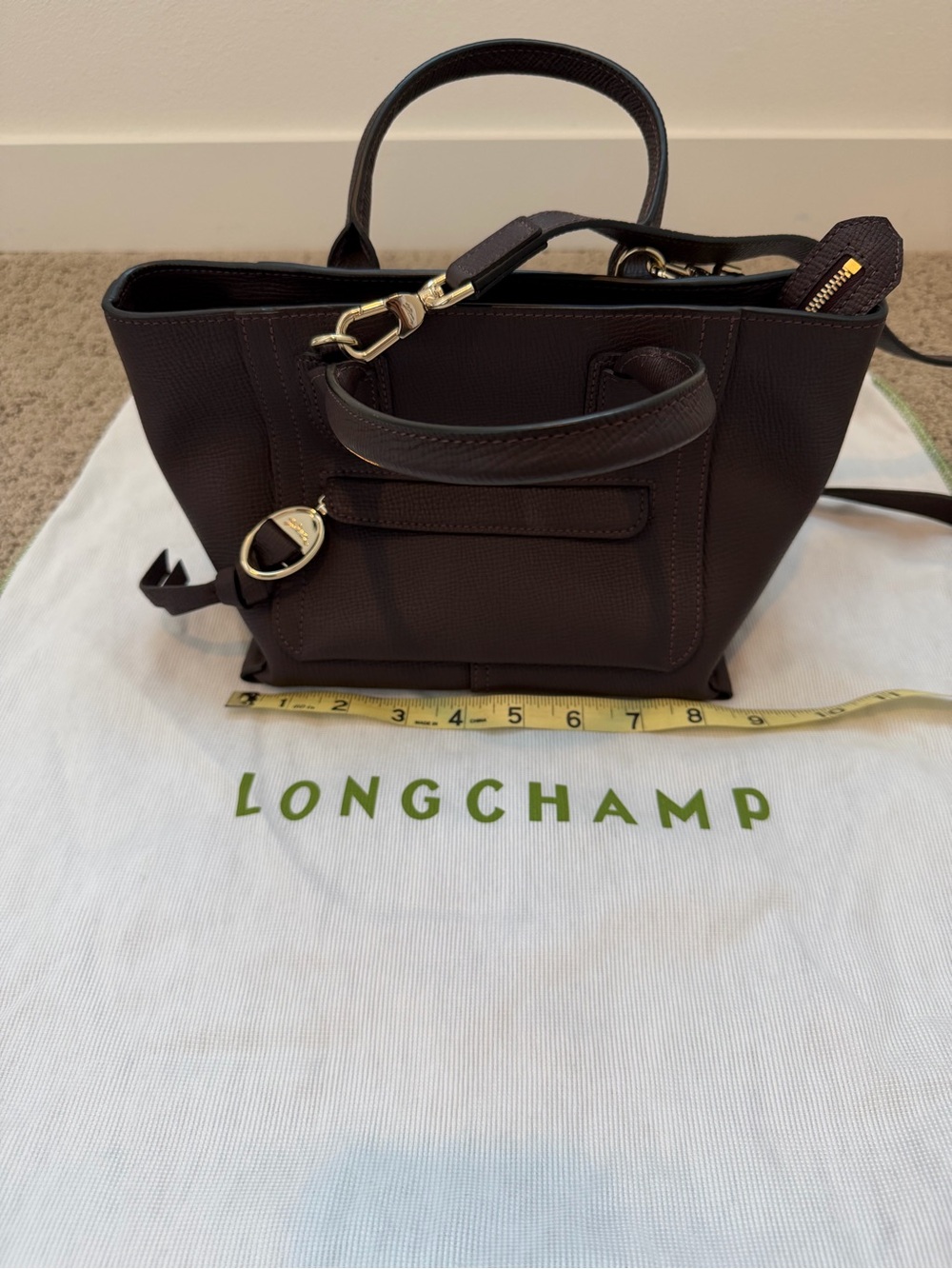 Longchamp Dark Purple Pebbled Leather Crossbody Mailbox Bag with Gold Hardware - Picture 2 of 9